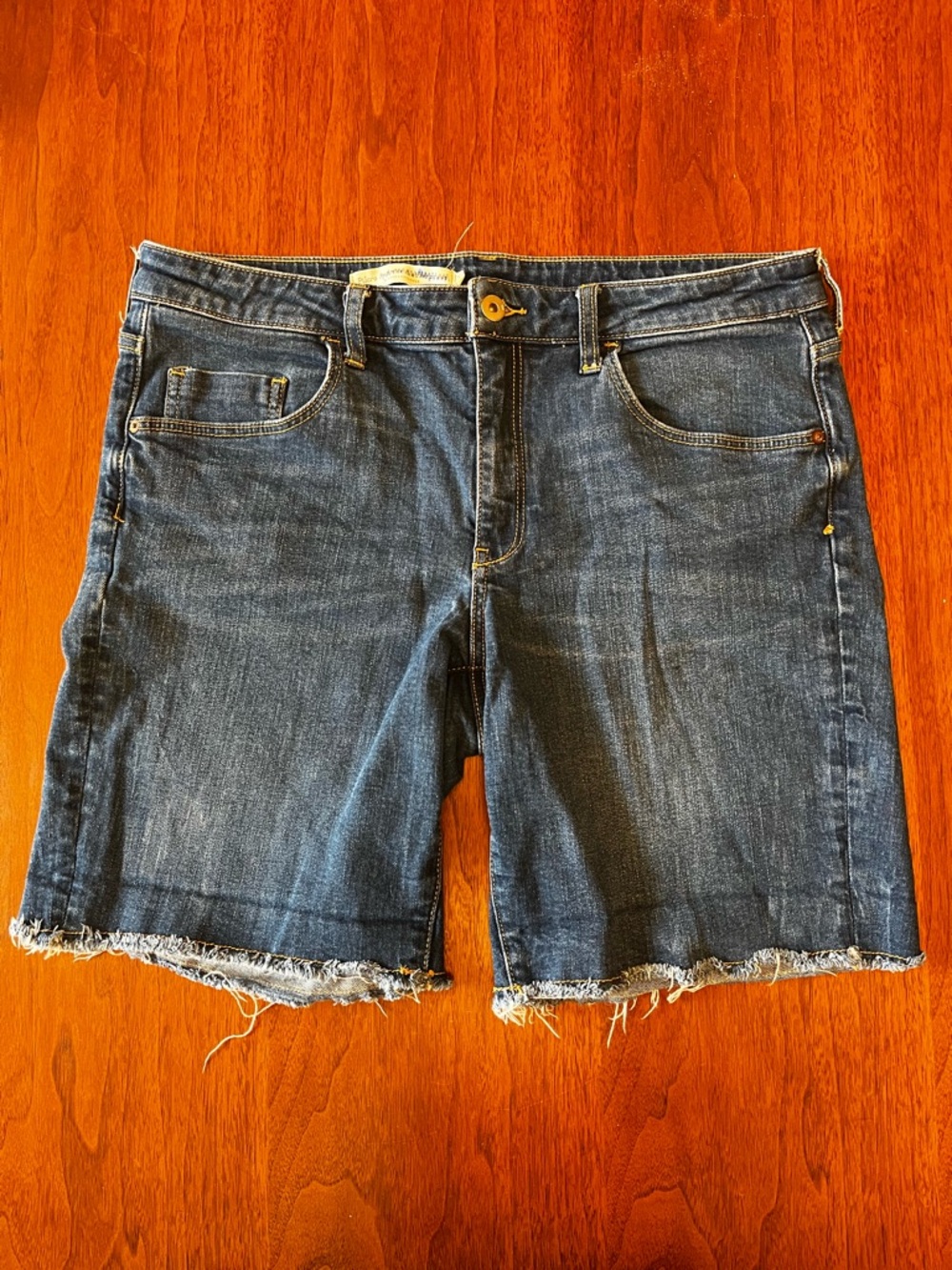 Pilcro and the Letterpress Dark Blue Frayed Hem Denim Shorts